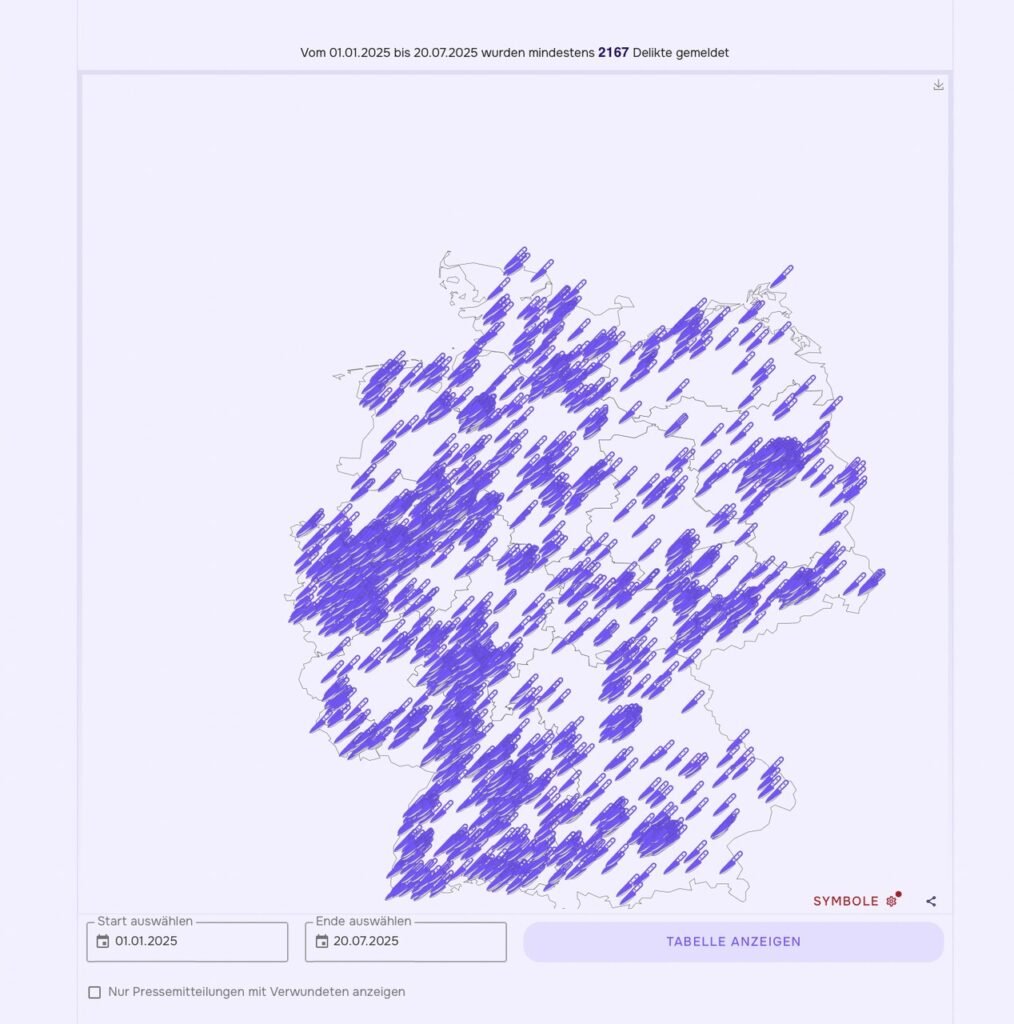 Statystyki ataków z użyciem noża w Niemczech