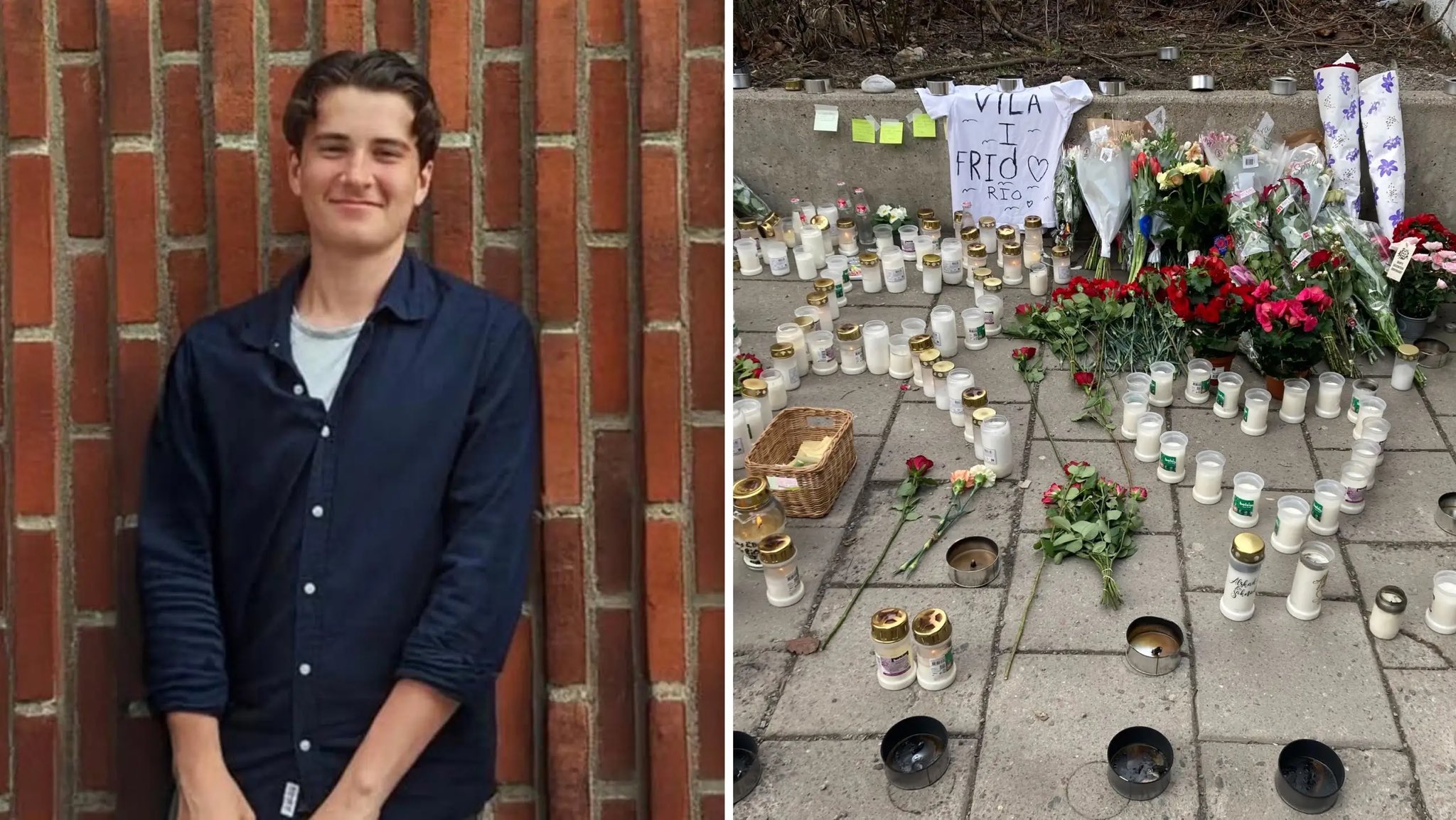 Znicze i kwiaty w dzielnicy Fruängen, upamiętniające morderstwo 16-latka w Szwecji.