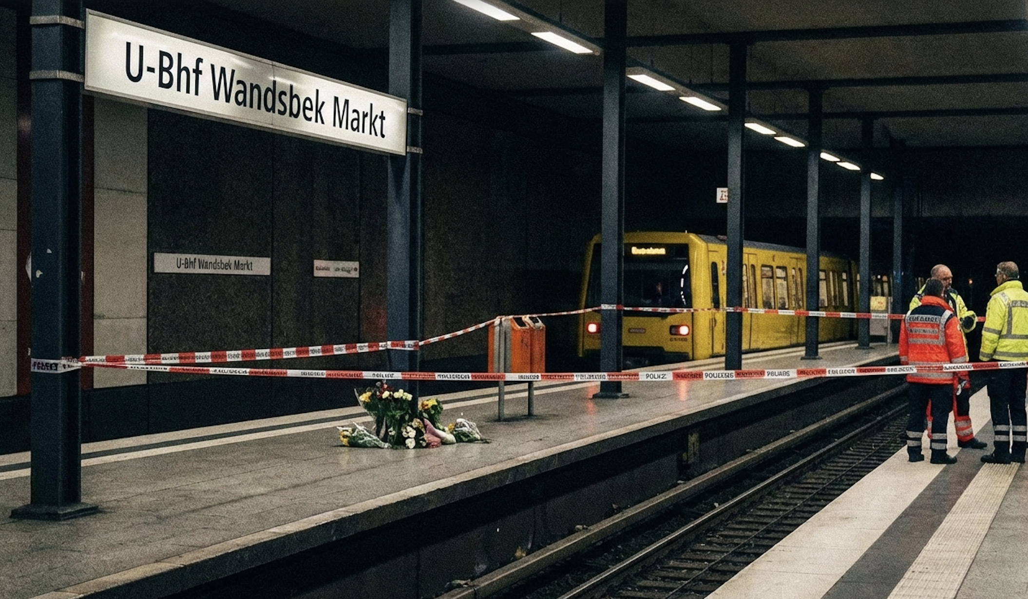 Policja i służby ratunkowe na stacji metra w Hamburgu po tragedii.