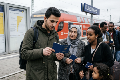 Imigranci na niemieckim peronie kolejowym