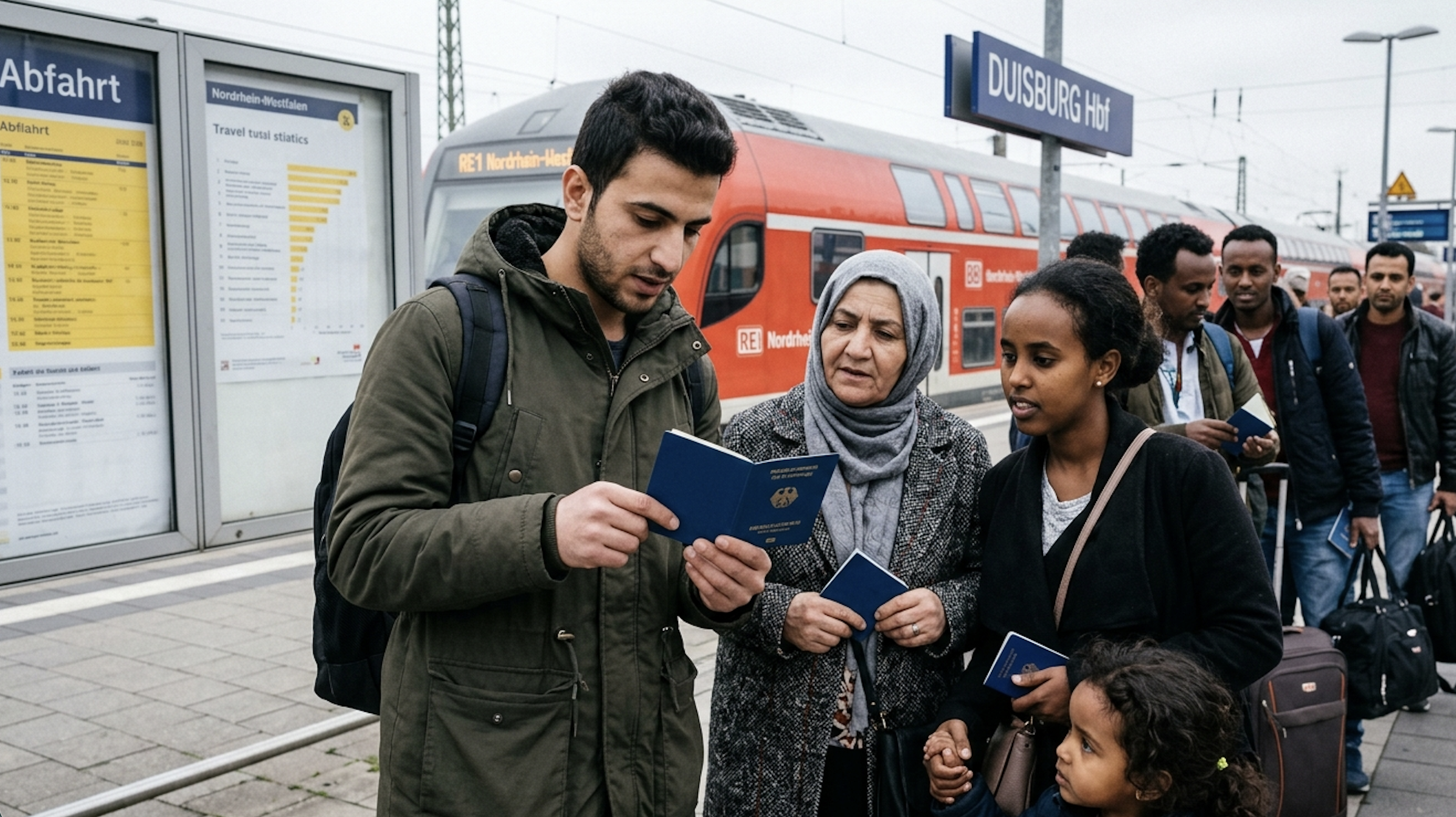 Imigranci na niemieckim peronie kolejowym