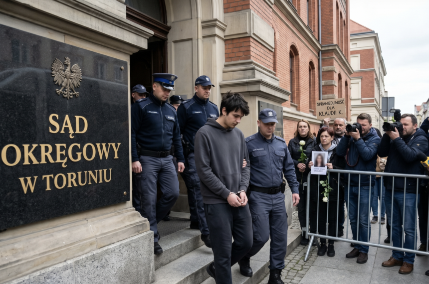 Młody obywatel Wenezueli wyprowadzany z pierwszej rozprawy w sądzie.