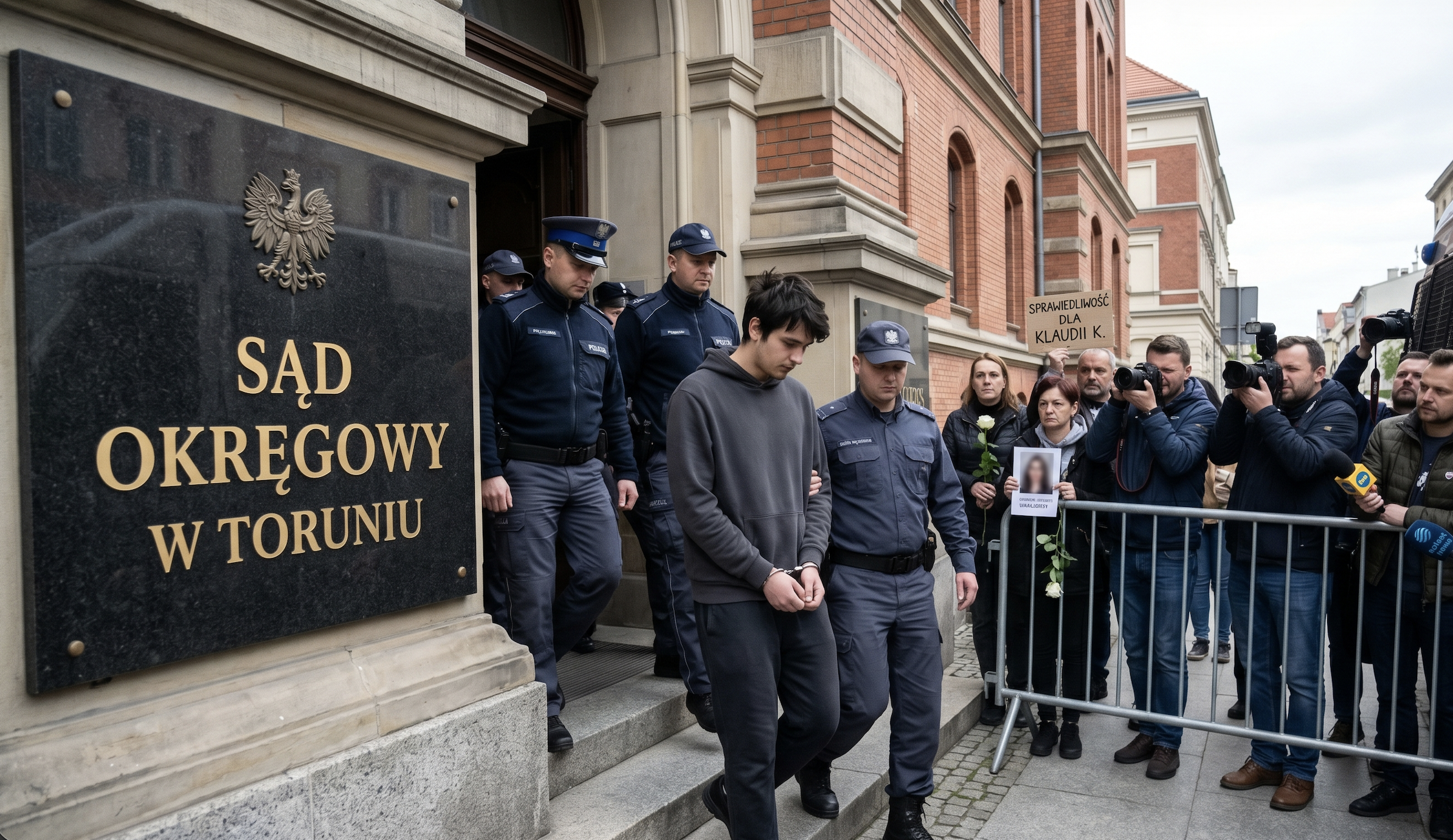 Młody obywatel Wenezueli wyprowadzany z pierwszej rozprawy w sądzie.