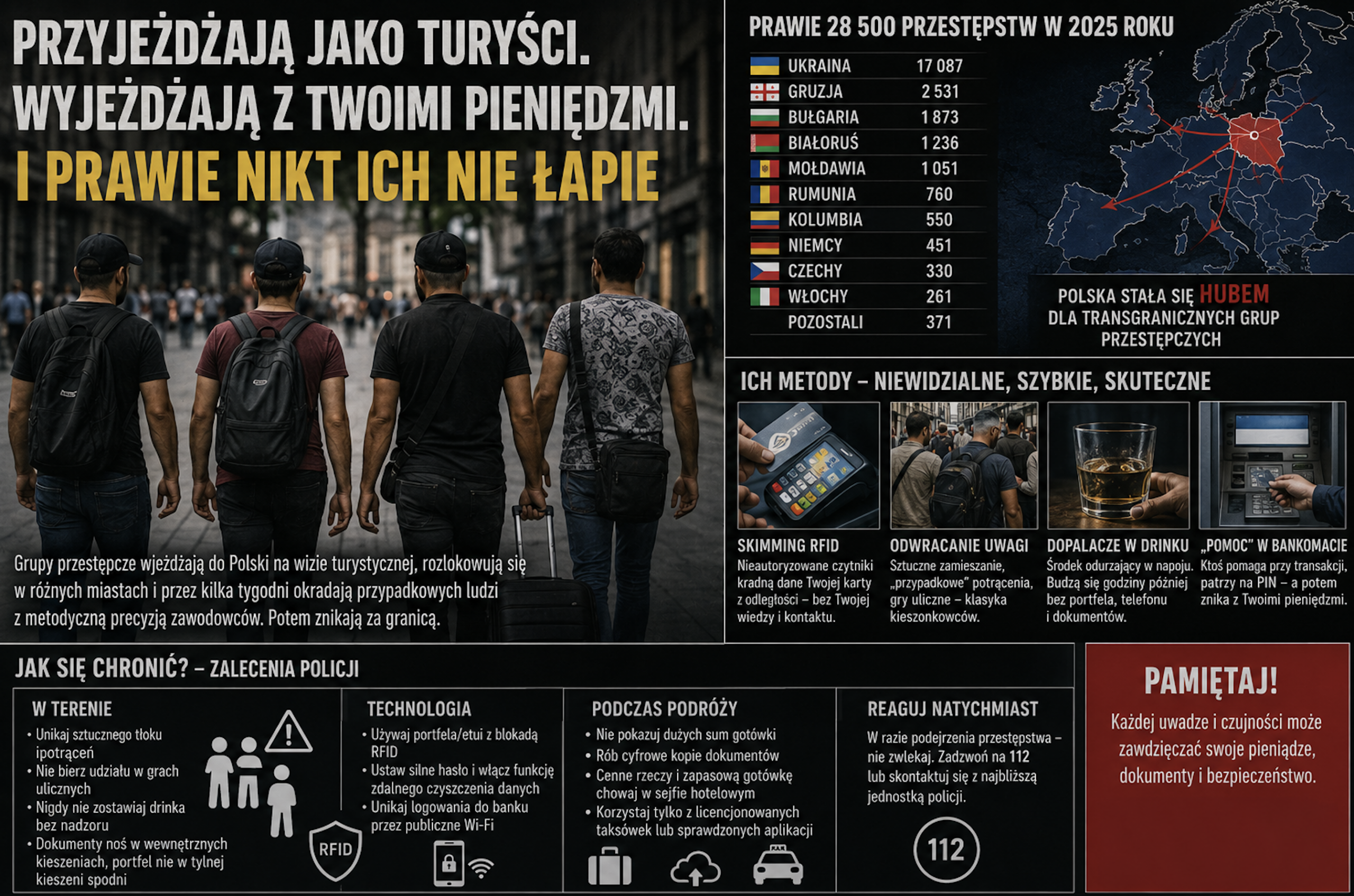 Raport policji, który pokazuje statystki przestępczości w Polsce.