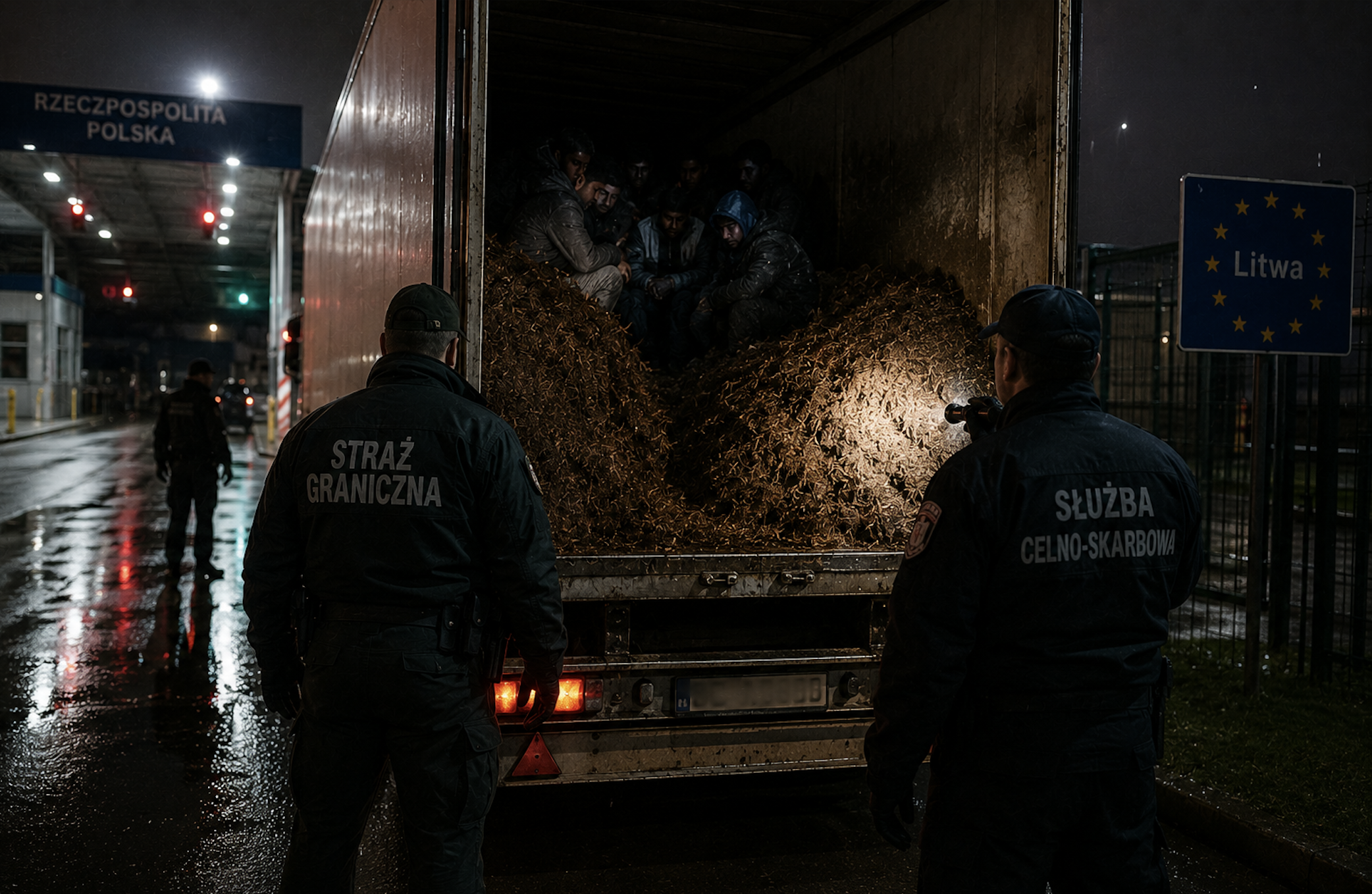 Tir z torfem i 27 migrantów w środku.