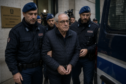 72 letni jubiler z Włoch ,wychodzący z sali sądowej po ogłoszeniu wyroku.