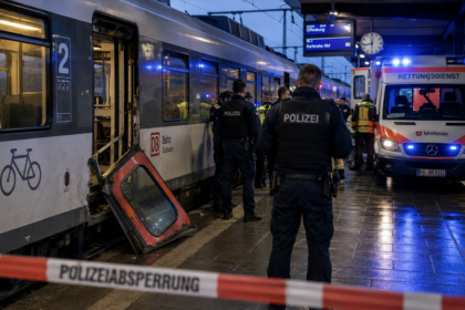 Zabezpieczony przez policje pociąg w którym doszło do ataku na konduktora.