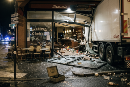 Potężna ciężarówka wbita w restaurację