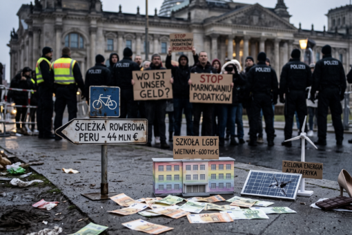 Ludzie protestujący przeciwko złej polityce w Niemczech