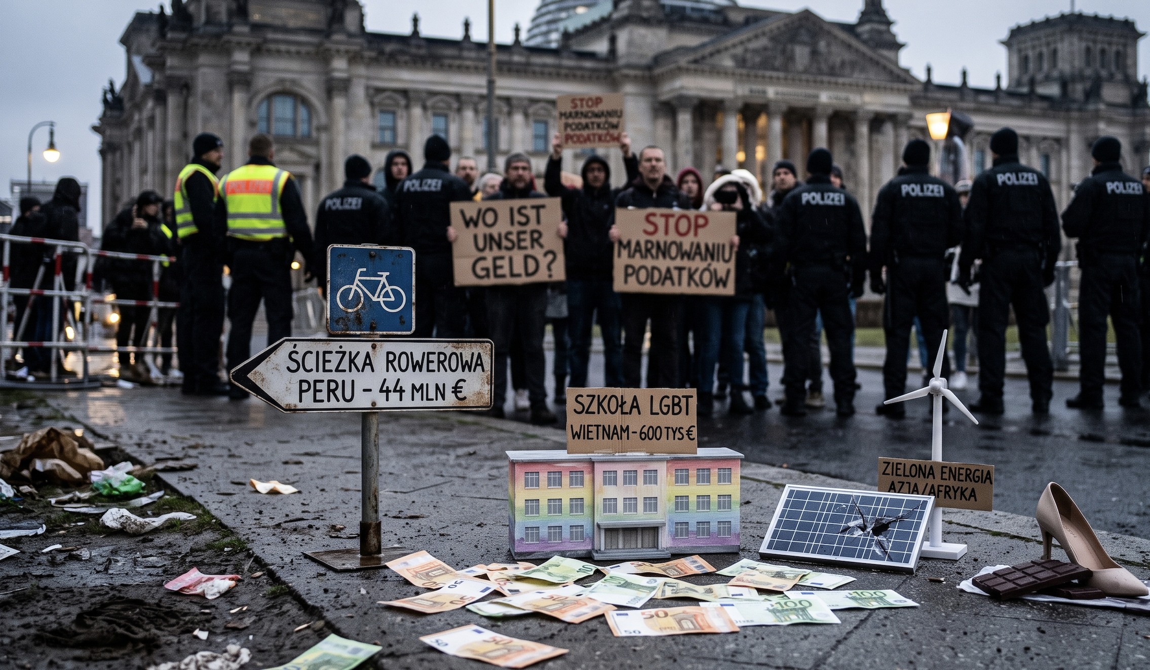 Ludzie protestujący przeciwko złej polityce w Niemczech