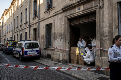 Policja wyciągająca z mieszkania kartony w których znajdowały się zwłoki dzieci
