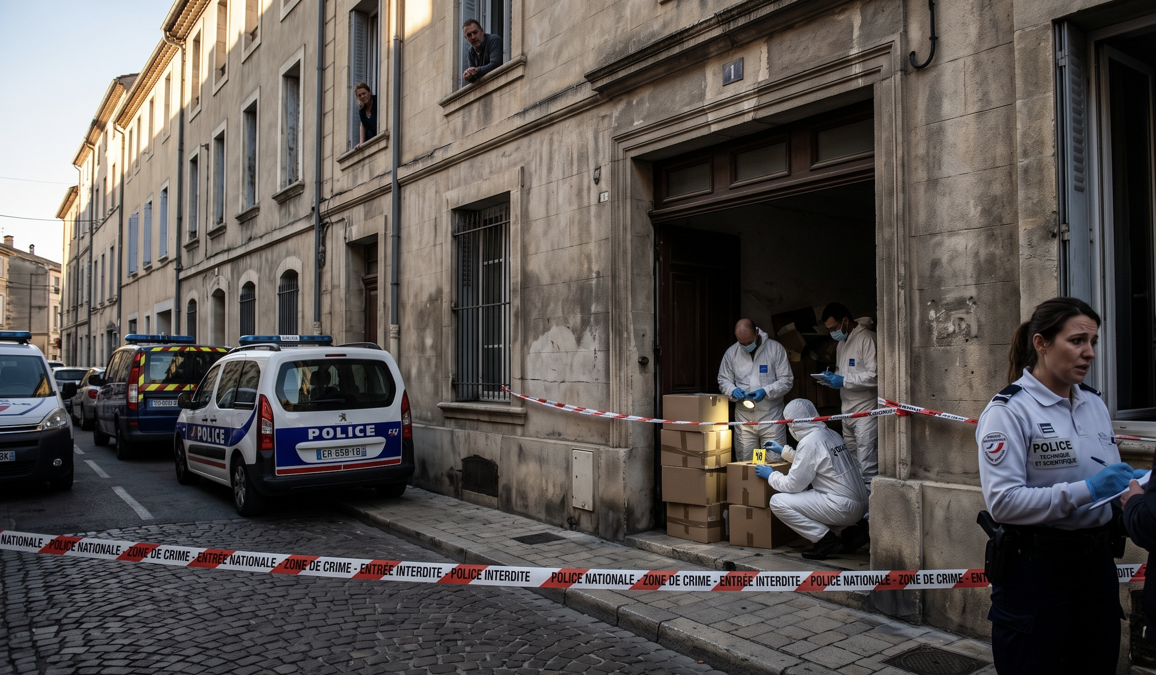 Policja wyciągająca z mieszkania kartony w których znajdowały się zwłoki dzieci