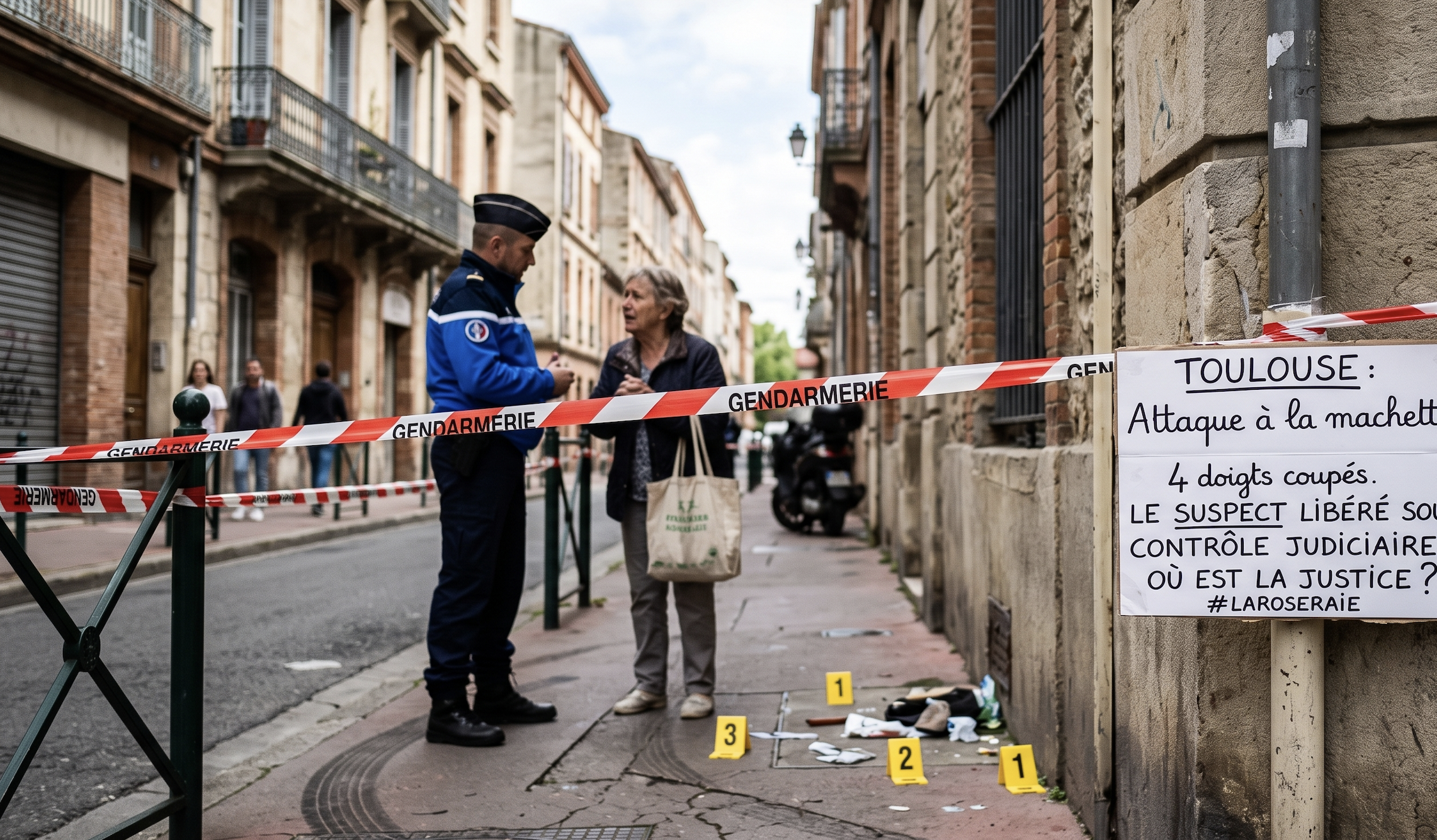 Starsza kobieta rozmawiająca z policjantem [Zdjęcie wygenerowane w AI]