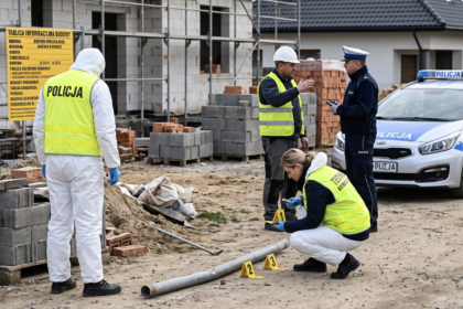 Policja zabezpiecza rurę która posłużyła do ataku [Zdjęcie wygenerowane w AI]