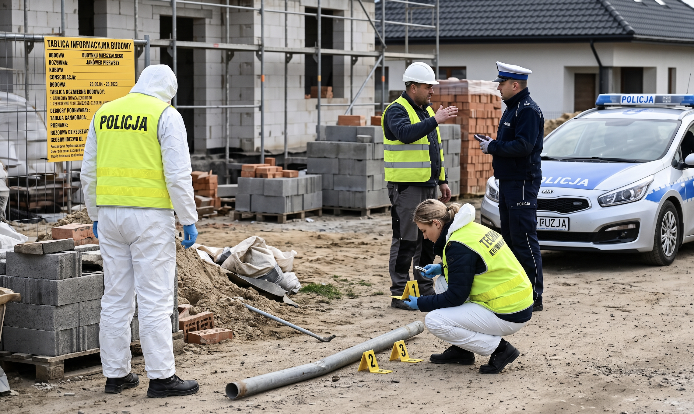 Policja zabezpiecza rurę która posłużyła do ataku [Zdjęcie wygenerowane w AI]