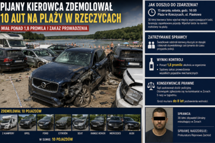 Rozbity samochód oraz opis całego incydentu [Zdjęcie wygenerowane w AI]