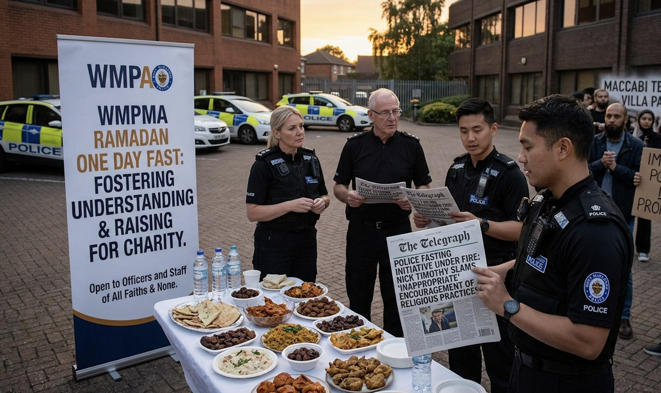 Policja przygotowuje posiłek ponieważ już zachodzi słońce [Zdjęcie wygenerowane przez AI]