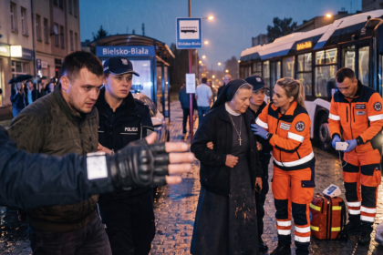 Policja zatrzymuje mężczyznę, który zaatakował zakonnice [Zdjęcie wygenerowane w AI]