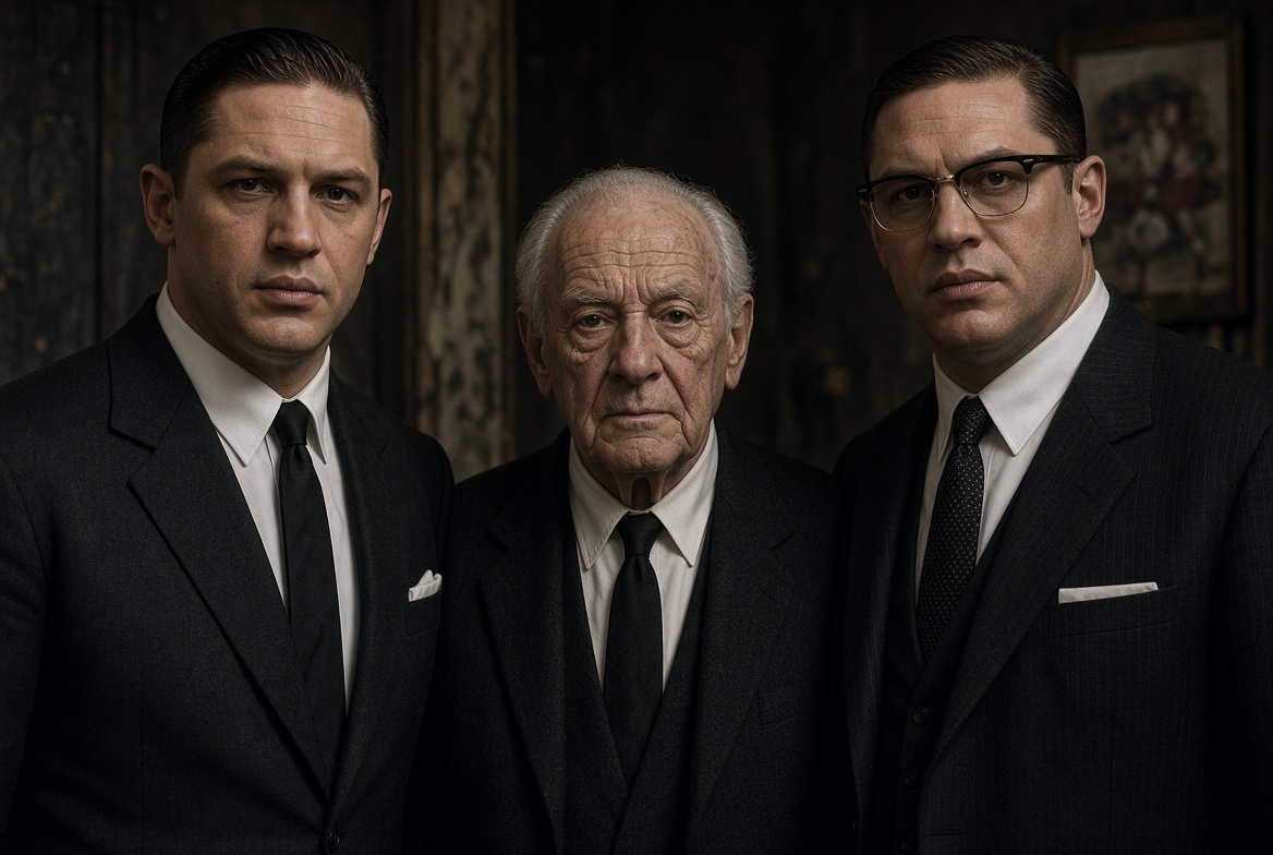 Freddie Foreman z braćmi Kary granych przez Tom Hardy [Zdjęcie wygenerowane w AI]